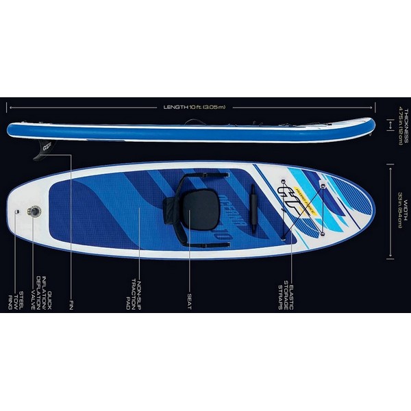 Продукт Bestway OCEANA - Надуваем SUP борд Convertible 10 инча,  3.05x84x12 cm, с гребла, подвижна седалка, помпа, лиш и раница за съхранение в комплекта - 0 - BG Hlapeta